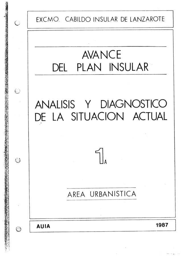 Tomo 1a. Área Urbanística. Avance Plan Insular (1987)