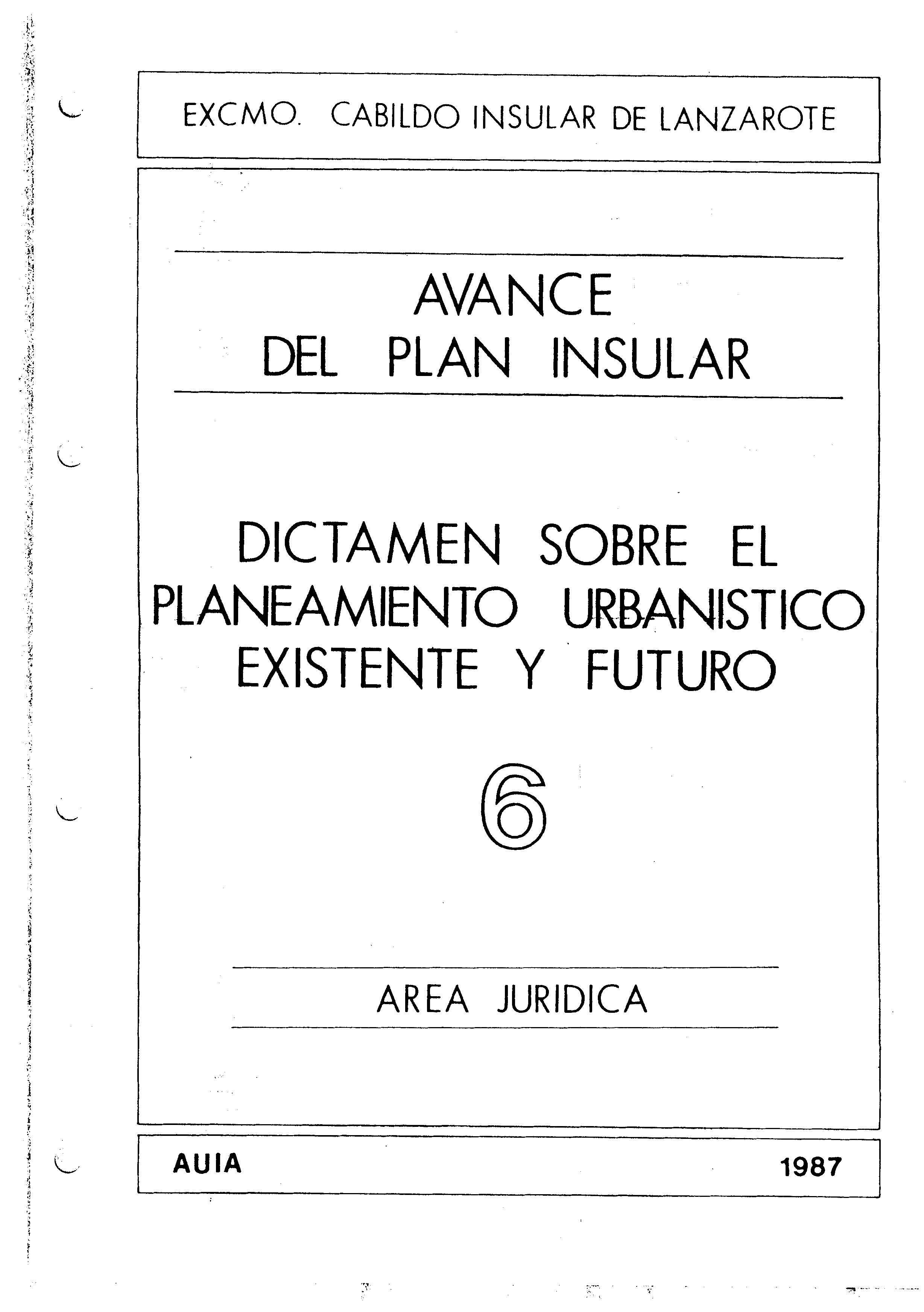 Tomo 6. Área Jurídica. Avance Plan Insular (1987)